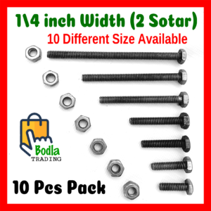 10Pcs Pack 1/4 inch Width, (2 Sotar) Black Hexagonal Nut and Bolt Screw Nut Bolt 10 Different Size Available
