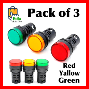 Pack of 3 Yellow Green Red 22mm LED Pilot Panel Indicator Light Panel Box Light AC 220V