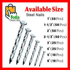Steel Concrete Nails Flat Head Concrete Nails - 8 Different Sizes (1" Inch to 6" Inch)